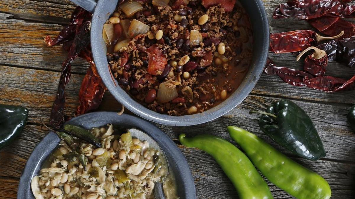 
White Bean Chicken Green Chili and Sweet and Spicy Red Chili 
