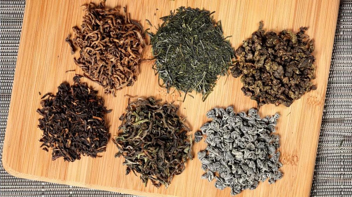 Popular teas include, clockwise from top left, pu-erh, sencha, oolong, gunpowder, darjeeling and Assam.