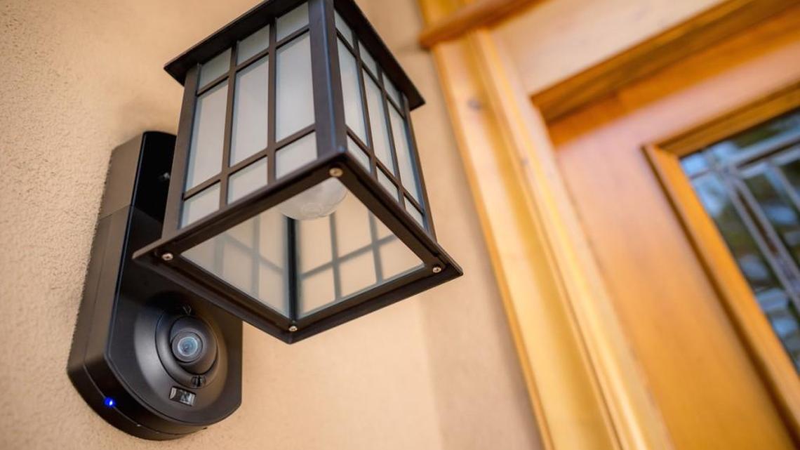The Kuna light fixture looks like a porch light but has a discreet 720p HD Wi-Fi, 116-degree security camera that records everything near the doorway.