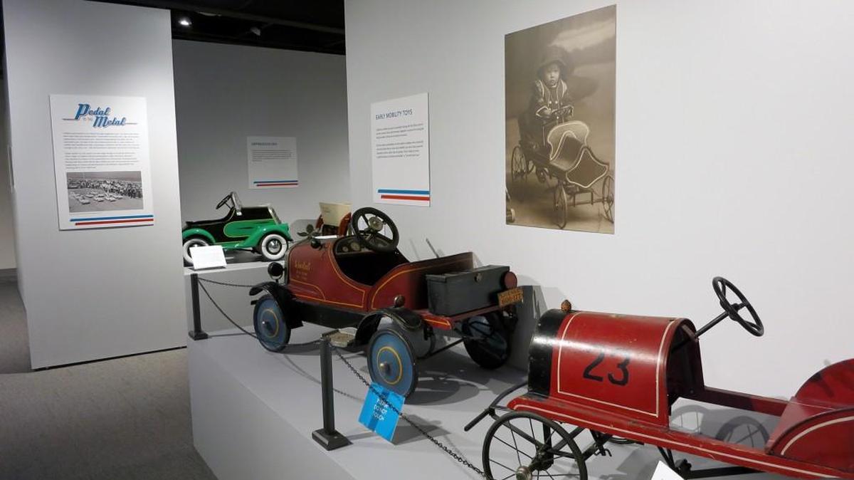 “Pedal to the Metal,” displays 30 pedal cars, ranging from a 1900 Victorian-era pedal tricycle that resembles a chariot to a professionally restored 1956 Kidillac. Don’t miss the 1954 film narrated by actor Jimmy Stewart showing pedal cars being used to teach driver’s education.