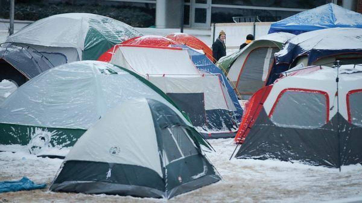 
Wichita State fans camp outside Koch Arena on Friday at “Marshallville” in preparation fro Saturday morning’s ESPN “College Gameday” show and Saturday’s afternoon’s game against Northern Iowa.
