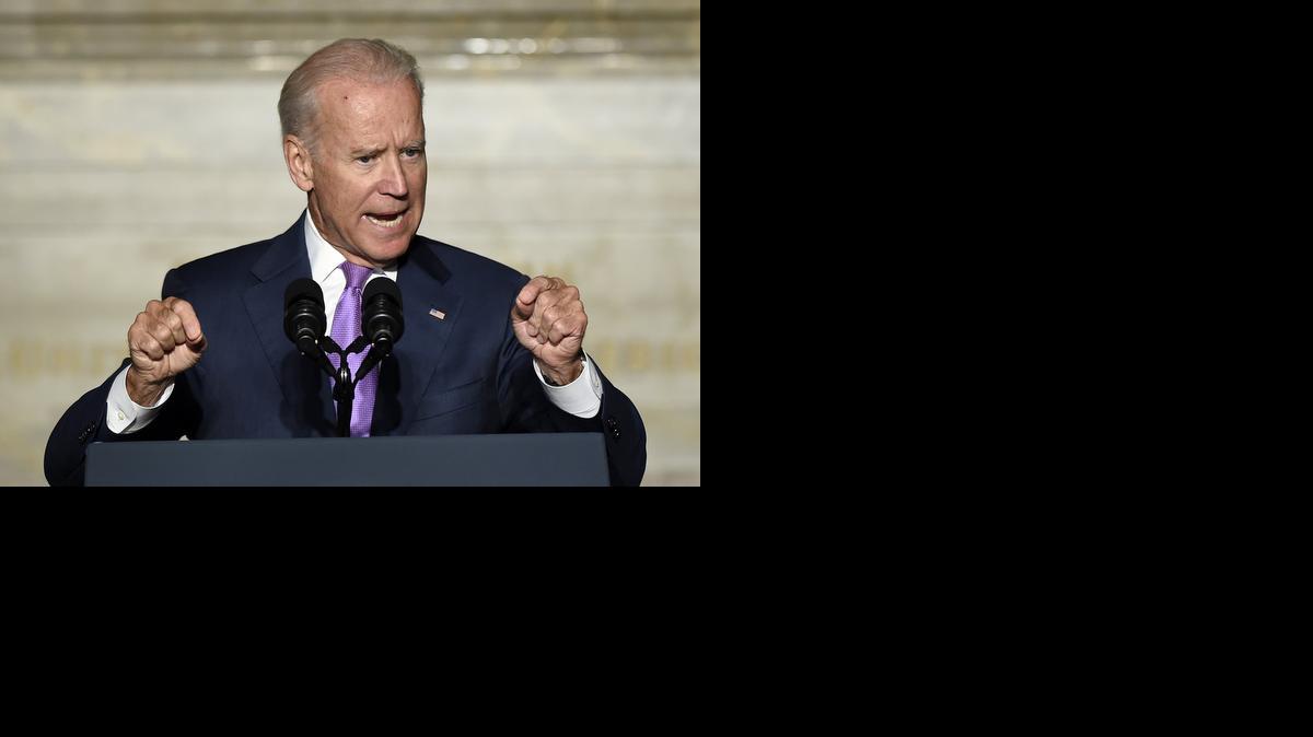 
Vice President Joe Biden says, "no means no," as he speaks at the National Archives in Washington to commemorate the 20th Anniversary of the Violence Against Women Act, Tuesday.

