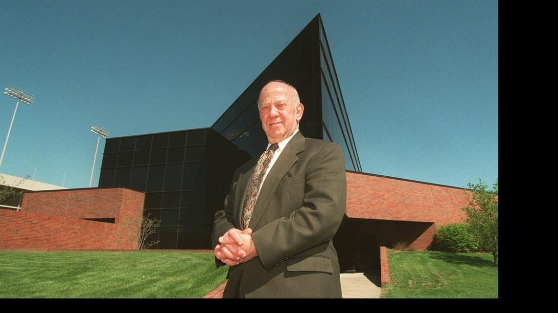 
Fran Jabara stands outside Wichita State University’s Devlin Hall in 1996.
