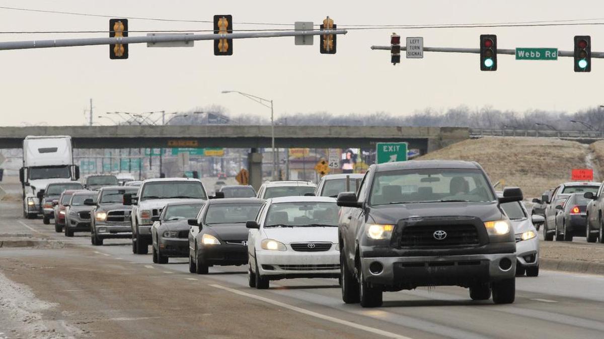 Traffic moves through the intersection of Webb and Kellogg last year.