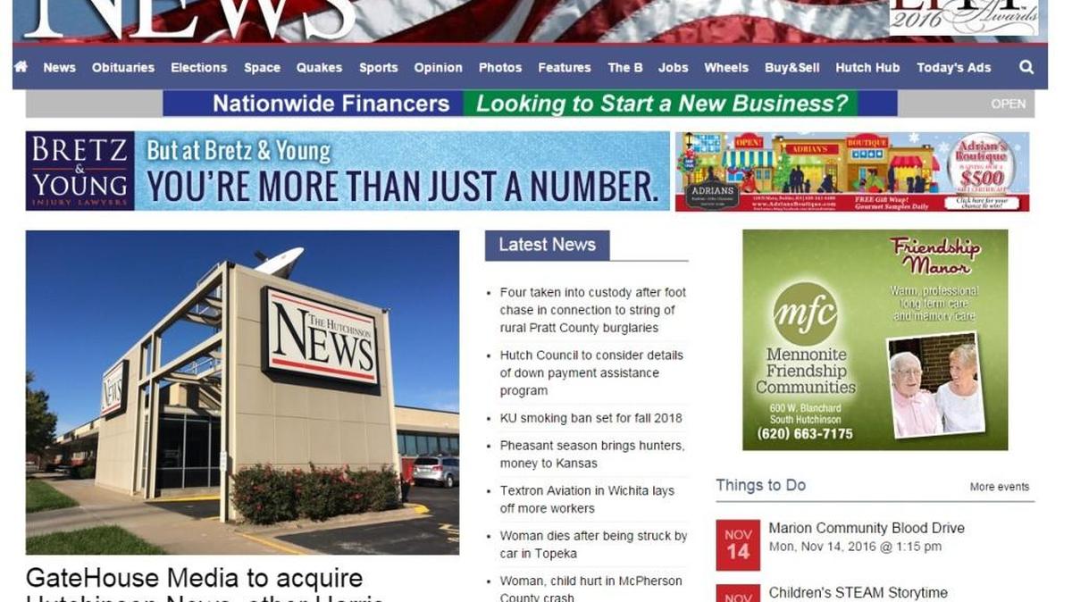 Screenshot of Hutchinson News website (Nov. 14, 2016)