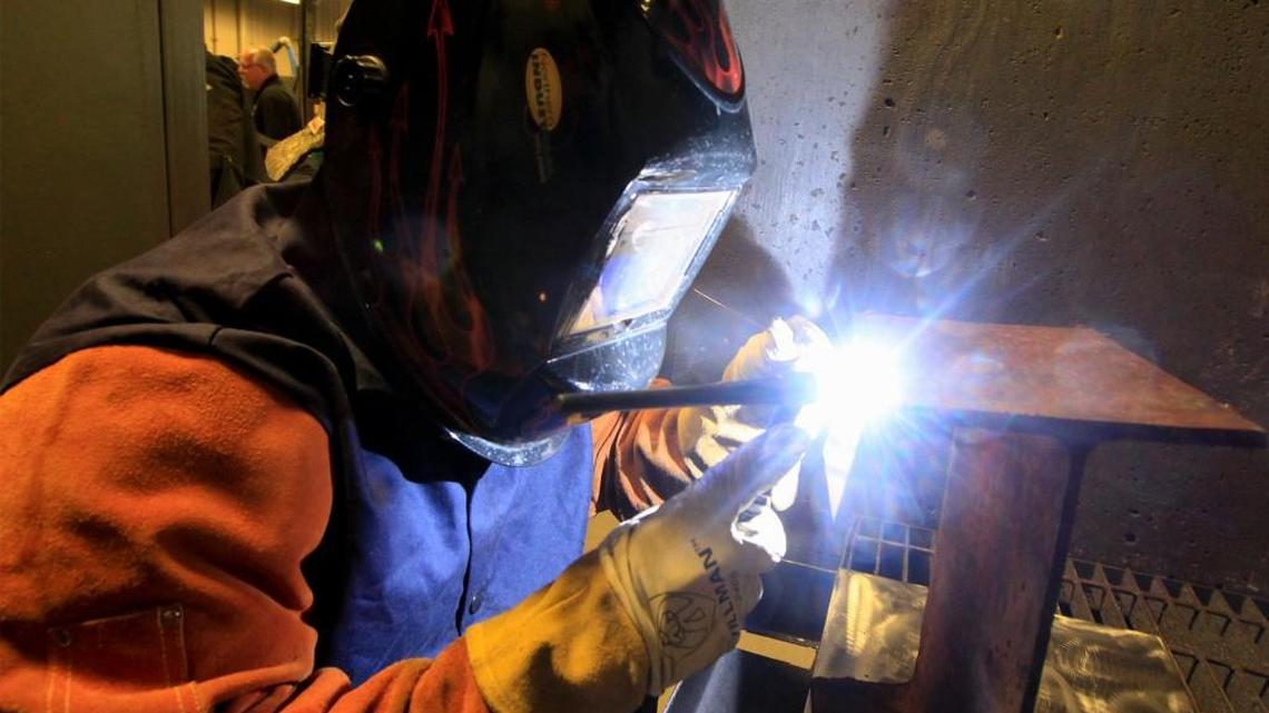 Wichita Area Technical College student Juan Castillo works in the school’s Welding and Architectural Design class. (Oct. 18, 2016)