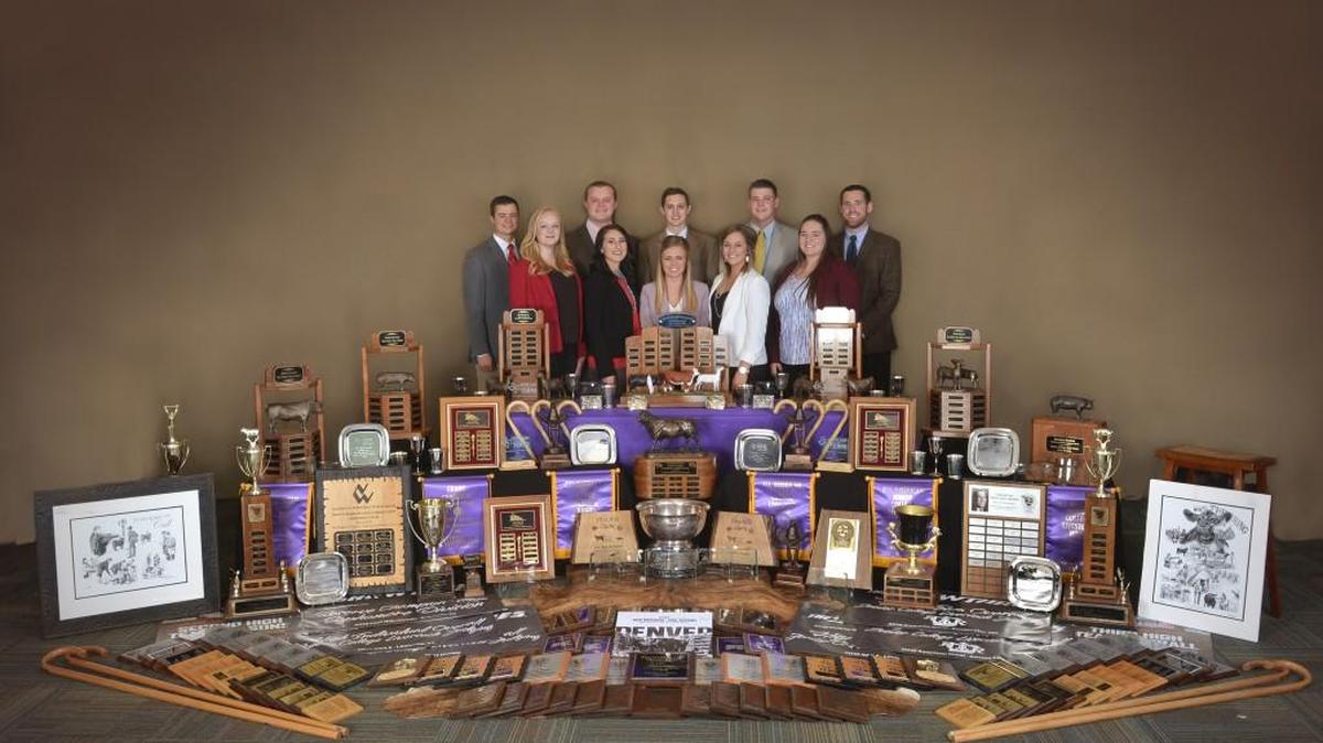 Butler Community College’s Livestock Judging Team was named Team of the Year by the Junior College Coaches Association. Front row, left to right: Skylynn Fleming, Haley Stark, Whitney Whitaker, Hannah Frobose, Alyson MacLean; back row, left to right: Taylor Frank (assistant coach), Lucas Tuck, Payton Dahmer, P.D. Miller, Marcus Arnold (head coach).
