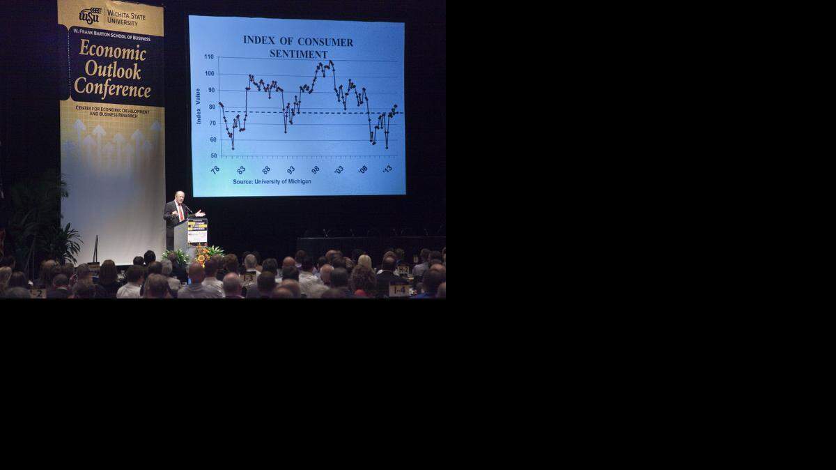 
William Dunkelberg, chief economist for the National Federal of Independent Business, addresses the crowd at the 2013 Wichita Area Economic Outlook Conference. The 2014 conference is Thursday at Century II.
