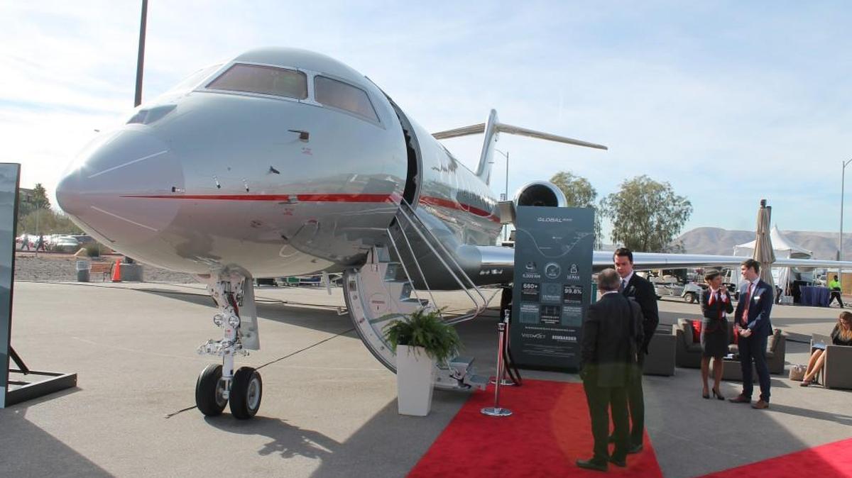 A Bombardier Global 5000 on display at the 2015 National Business Aviation Association Convention and Exposition in Las Vegas. Bombardier said this week in its updated business jet market forecast that it expects large business aircraft to dominate deliveries in the next decade.