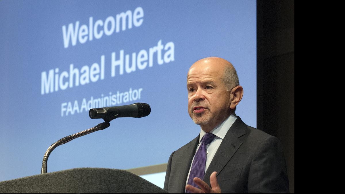 
Federal Aviation Administration Administrator Michael Huerta speaks at the Wichita Aero Club luncheon. 
