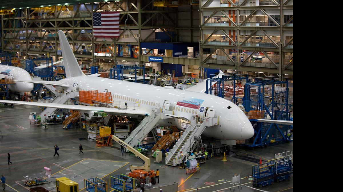 
Factory crews work on 787 airplanes at the Boeing Co. facility in Everett, Wash., earlier this month. Boeing said Thursday it expects a global demand for 38,050 new airplanes with a value of $5.6 trillion over the next 20 years.
