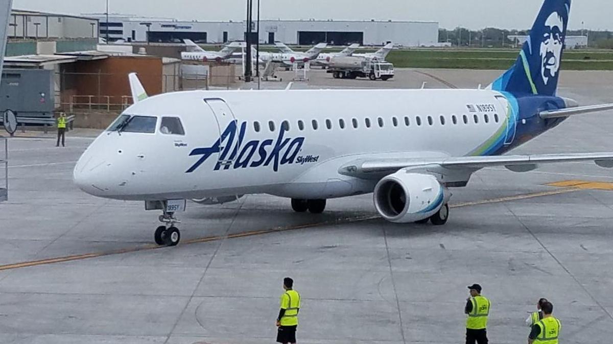 Alaska Airlines’ first flight from Seattle arrives at Wichita Eisenhower National Airport. (April 13, 2017)