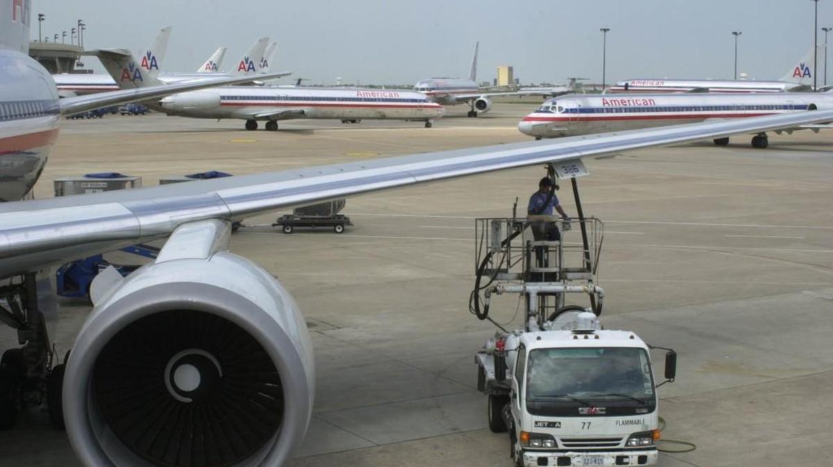 An American Airlines jet is refueled at the Dallas/Fort Worth International Airport 2004, in a photo provided by American Airlines.