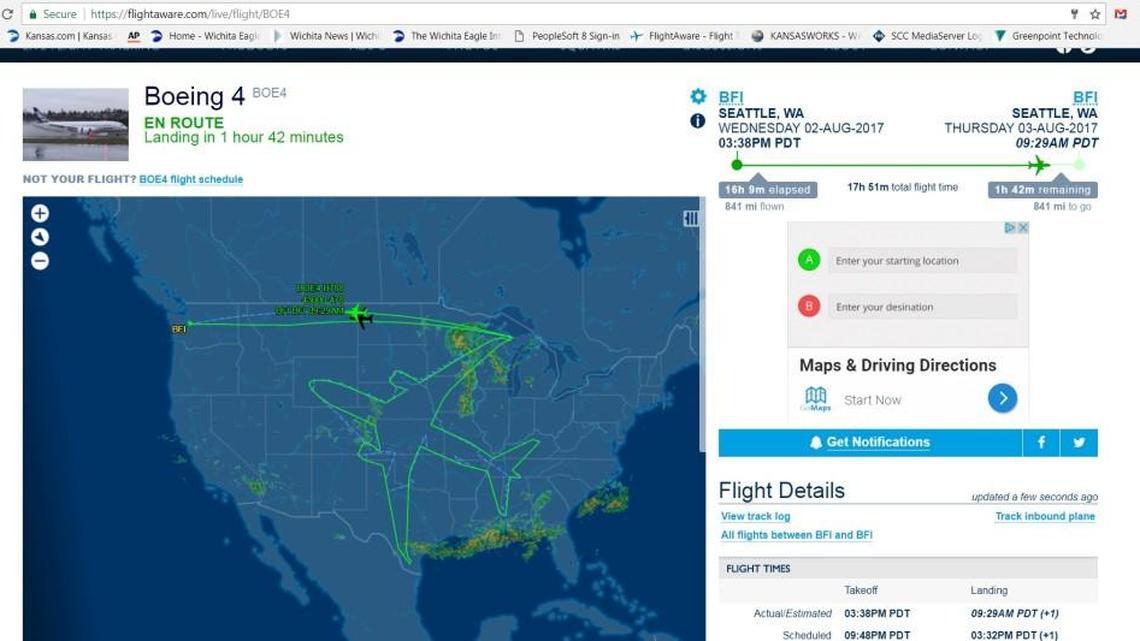 Boeing test flight pattern traces outline of 787