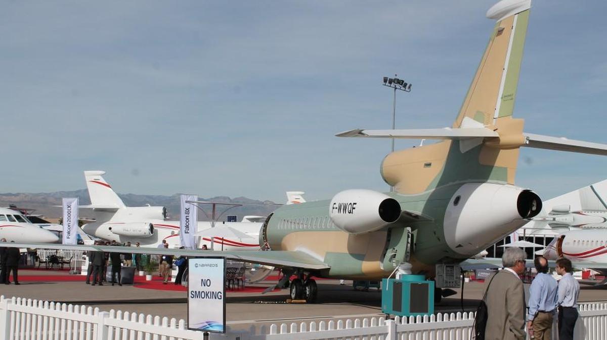 The Dassault FalconJet static display at Henderson Executive Airport at last week’s National Business Aviation Association Convention in Las Vegas.