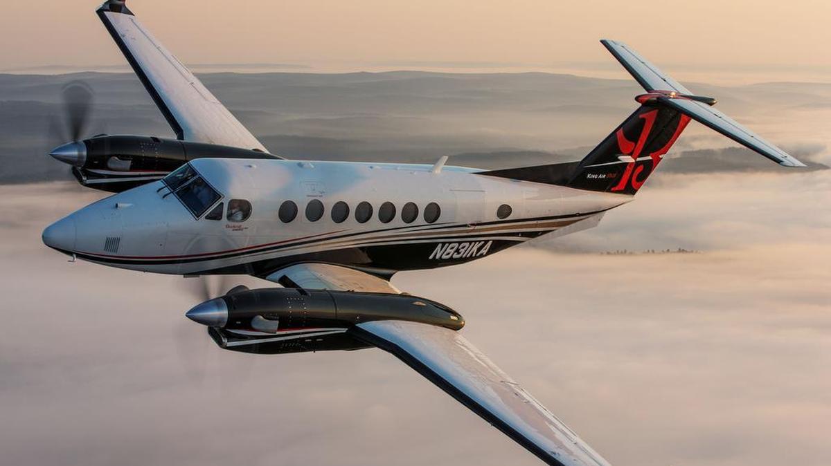 
A Beechcraft King Air 350i in flight.
