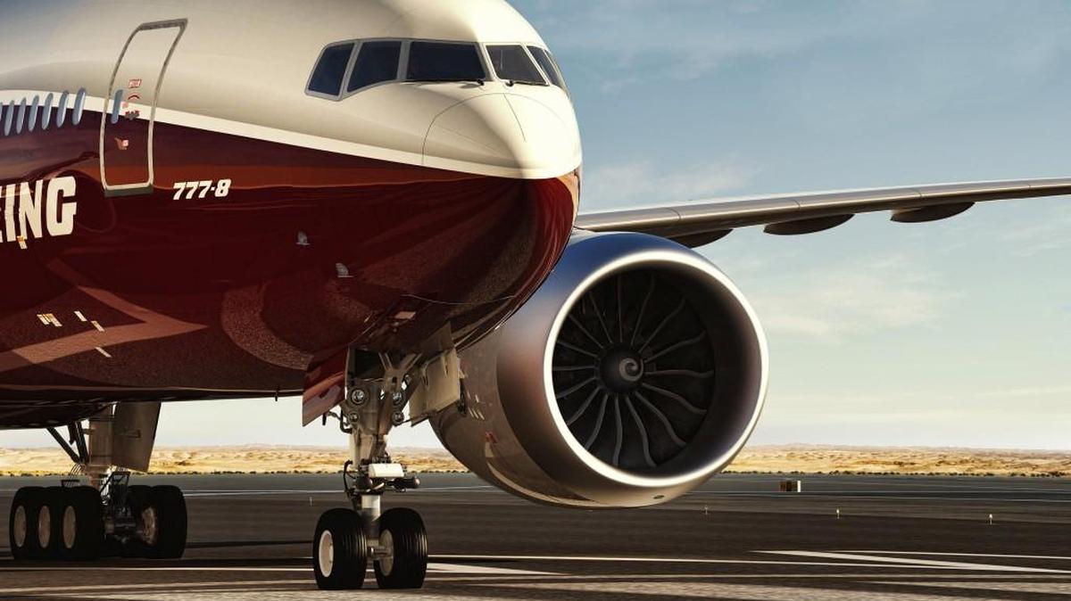 Rendering of Boeing’s next-generation 777, called the 777X, production of which began Monday afternoon.