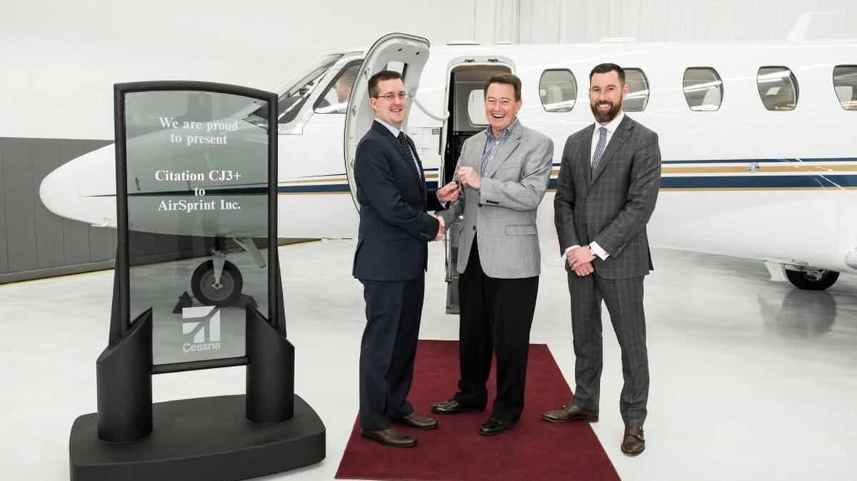 AirSprint of Canada took delivery this week of a Cessna Citation CJ3-Plus from Textron Aviation. From left is James Elian, president of AirSprint; Mark Gardner, Textron Aviation regional sales director; and Scott Wenz, AirSprint’s vice president of marketing and sales.