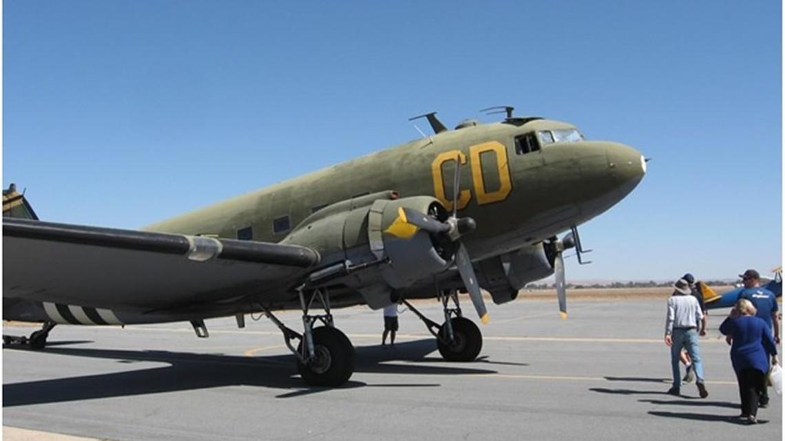 World War II transport plane making stop at Stearman Field