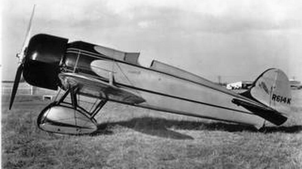 
A Travel Air Model R monoplane known as the “Mystery S” or “Mystery Ship.” Designed by engineers Walter Burnham and Herb Rawdon, it was the first civilian aircraft to defeat a military one in the annual National Air Race in 1929. 
