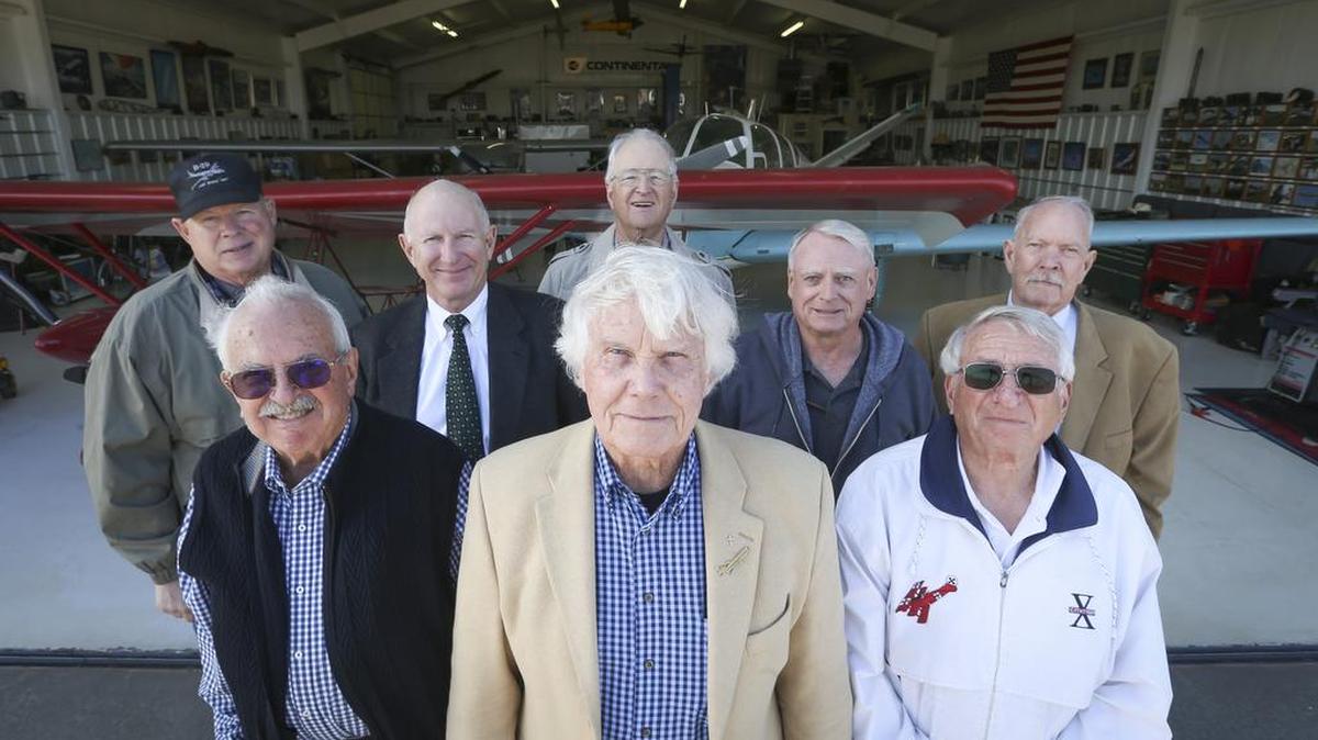 Here are some of the 20 pilots who received the FAA's Wright Brothers Master Pilot Award on Saturday, which the FAA says is unprecedented in the five-state central region. Eight of the pilots, from left: Dave Blanton, Don Grunke, Bob Blanton, Doug Moler, Wayne Bormann, Dick Curtis, Ron Black, Rod Davis.