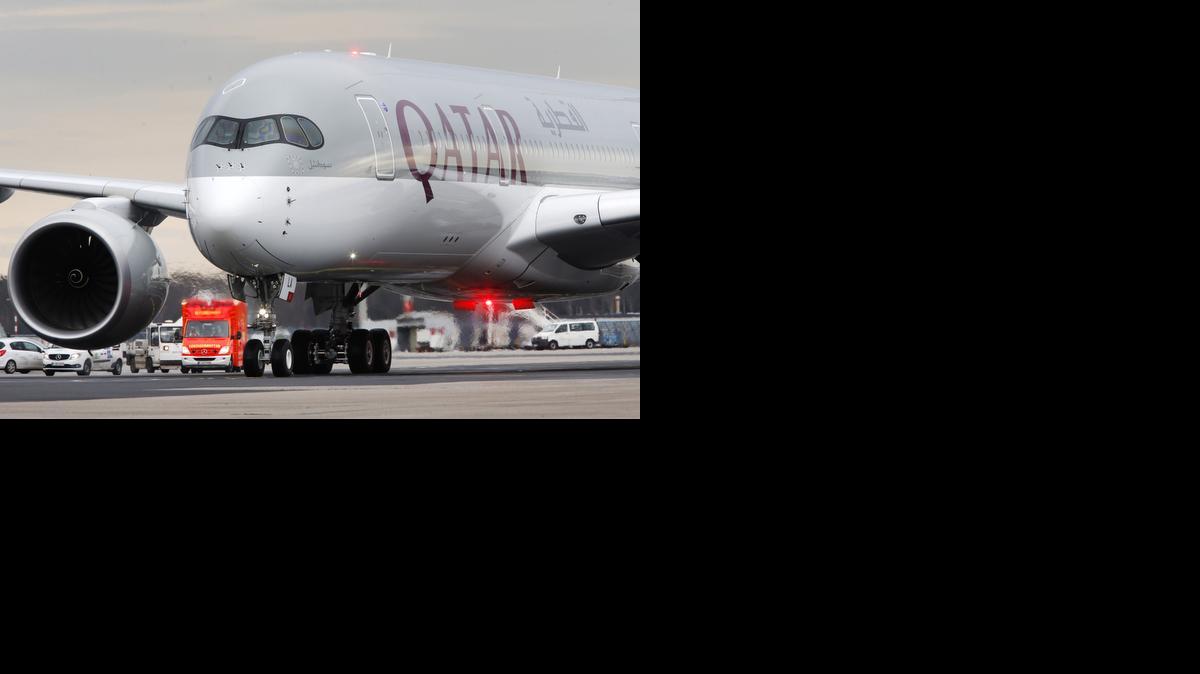 
The new Airbus A350 of Qatar Airways, coming from Doha, Qatar, approaches the gate at the airport in Frankfurt, Germany, Thursday. Qatar Airways is the first airline in the world to fly the Airbus A350.
