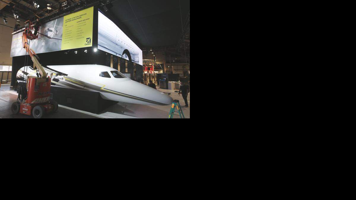 
Cessna Aircraft displayed a mock-up of the Citation Latitude at its booth during the 2013 National Business Aviation Association’s 63rd annual convention in Las Vegas. This year’s show opens to the public on Tuesday in Orlando. 
