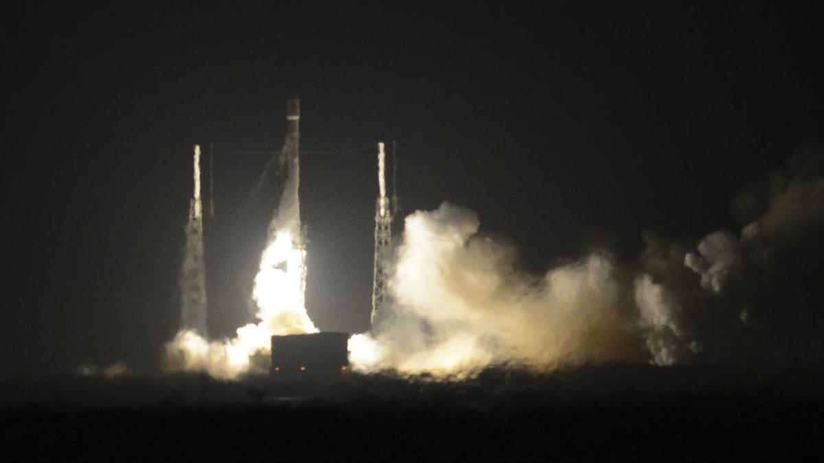 The SpaceX Falcon 9 rocket lifts off at Cape Canaveral Air Force Station on Monday. The rocket, carrying 11 communications satellites for Orbcomm Inc., is the first launch of the rocket since a failed mission to the International Space Station in June.