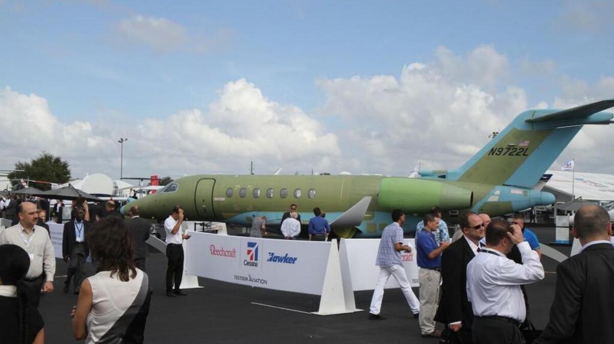 A Cessna Citation Longitude test aircraft on static display at the 2016 National Business Aviation Association Convention in Orlando, Fla. Textron Aviation bucked the industry in 2016 by delivering more Cessna Citation business jets than the year before.