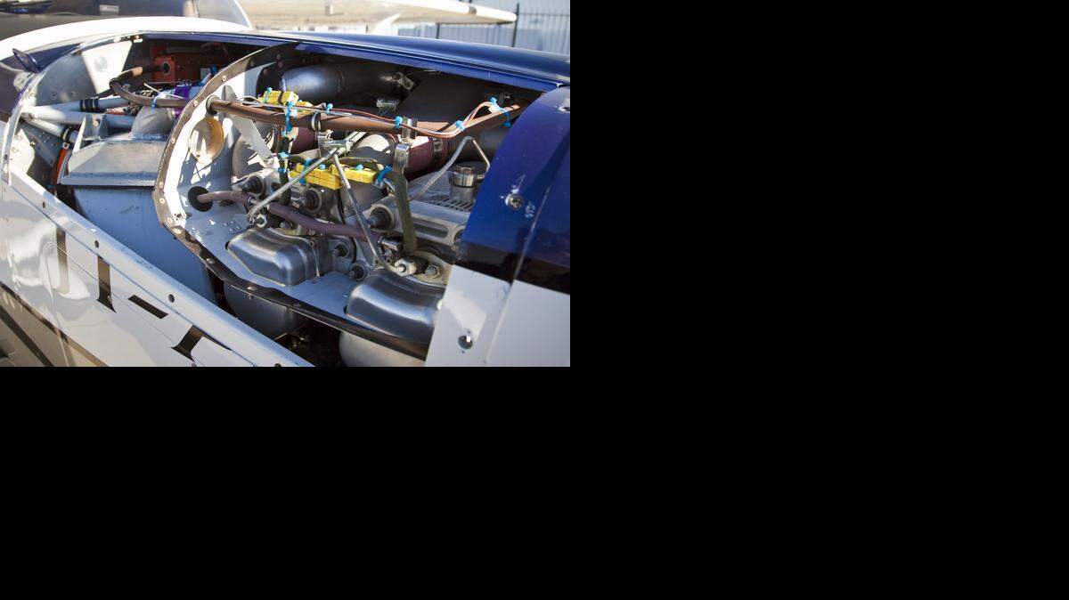 
The engine of a diesel 182 single-engine prototype that runs on jet fuel instead of aviation gas. (Jan 14, 2013) 
