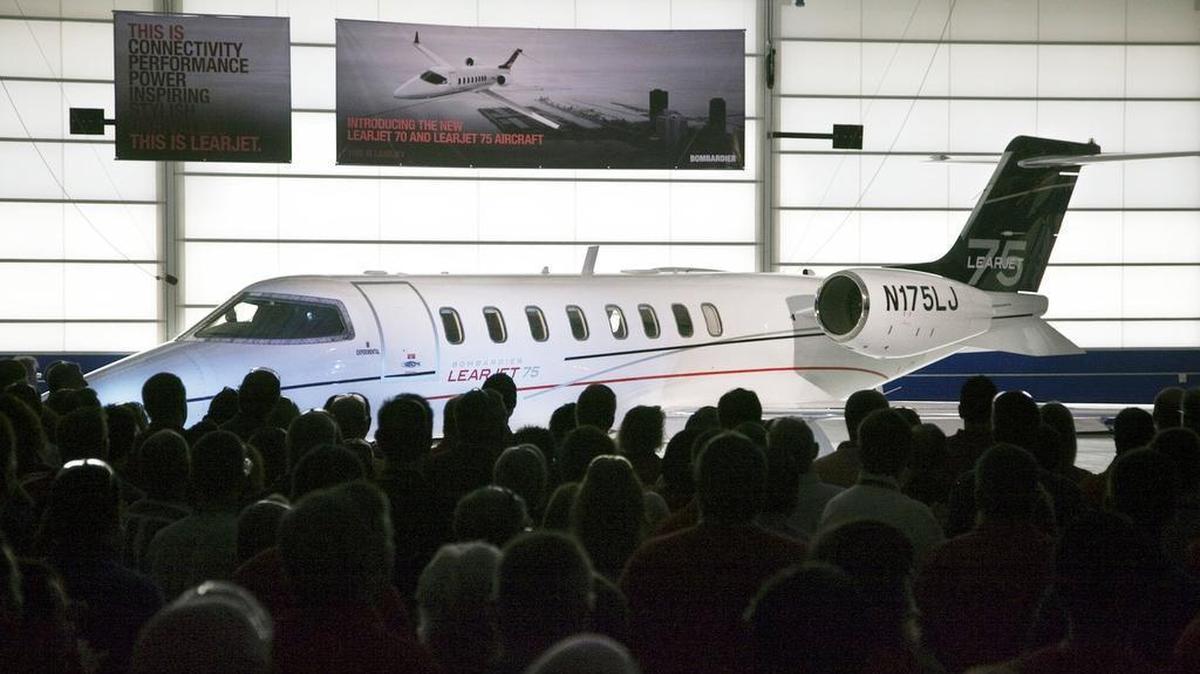 FILE Bombardier Learjet unveiled its new Learjet 75 to Wichita employees in 2012. The company said Wednesday it will eliminate about 220 jobs in Wichita over the next two years, part of a larger plan to cut 7,000 jobs companywide in the same period.