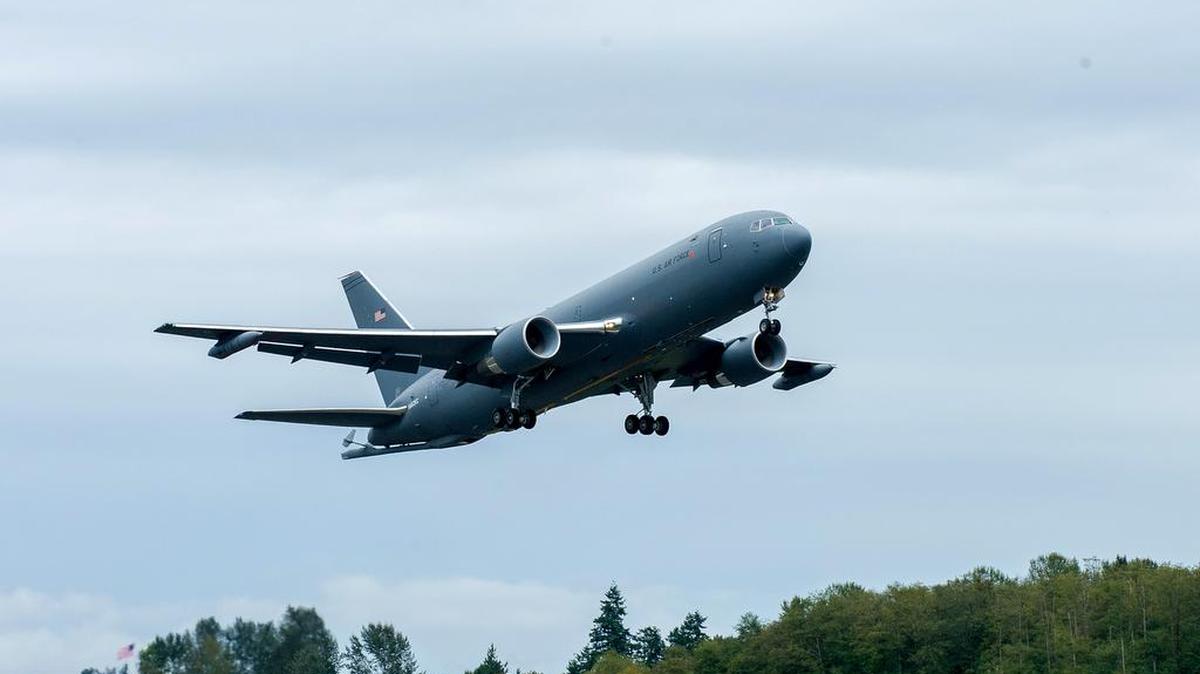 
Boeing’s KC-46A air refueling tanker lifted off on its first flight at 3:24 p.m. Central time on Friday.
