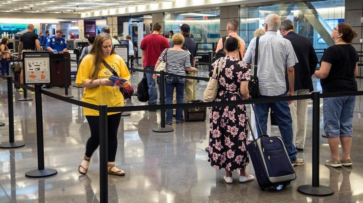 Travelers line up at the TSA checkpoint in the Wichita Eisenhower National Airport. (Sept. 9, 2015)