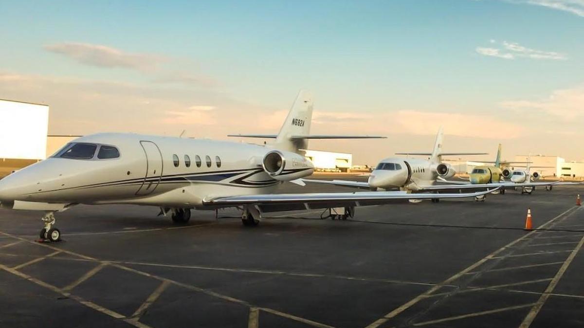 Four Cessna Citation Latitude business jets are lined up at Textron Aviation’s west campus in 2014. A General Aviation Manufacturers Association report released Wednesday said shipments of business jets were pushed slightly higher in 2015 by deliveries of light and midsize jets such as the Latitude.