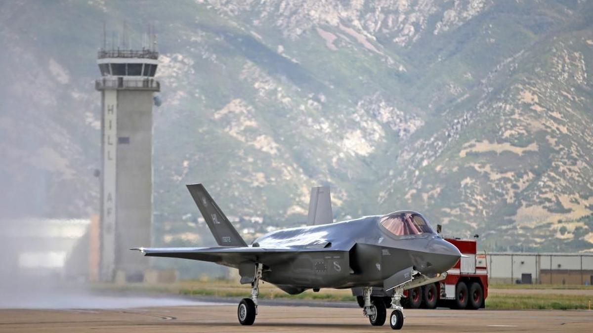 A Lockheed Martin F-35 jet arrives in September 2015 at Hill Air Force Base in Utah. Wichita State University’s National Institute for Aviation Research received an F-35 ground test article from Lockheed this week for disassembly and inspection of its airframe following extensive ground testing of the fighter jet’s durability.