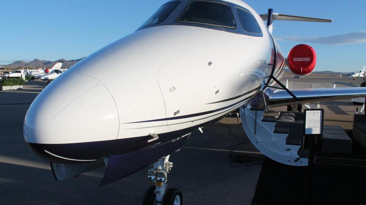 The Cessna Citation Longitude super midsize business jet made its debut at the 2015 National Business Aviation Association Convention and Exhibition in Las Vegas.