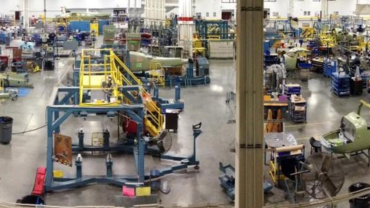The Cessna 172 assembly line at Textron Aviation’s Independence plant in 2013.
