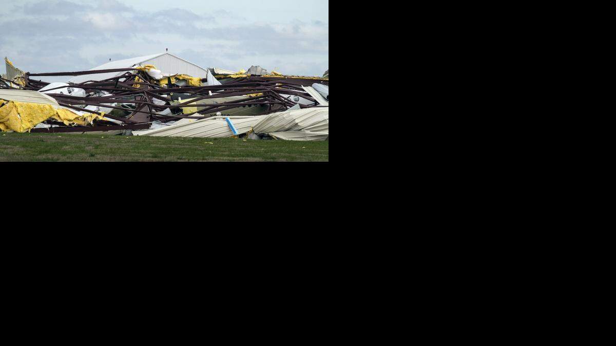 
Airplanes suffered damage when a hangar at Jabara Airport collapsed after a strong thunderstorm packing hurricane-force wind gusts and hail the size of golf balls raced through the Wichita metropolitan area early Friday morning, leveling trees and power lines and damaging houses. 
