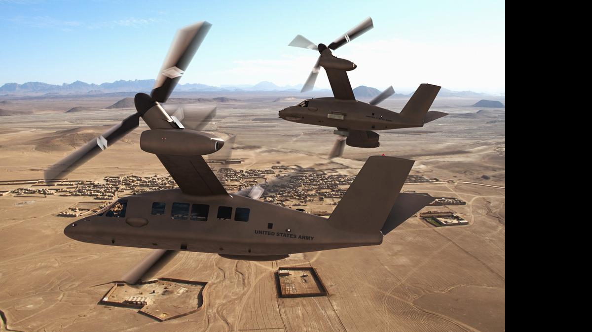 
An early illustration showing Bell Helicopter’s V-280 Valor tilt-rotor aircraft

