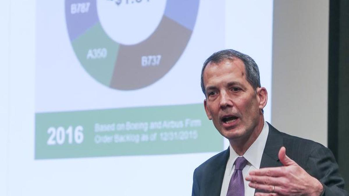 Spirit AeroSystems CEO Tom Gentile speaks at the Wichita Aero Club meeting on Thursday.