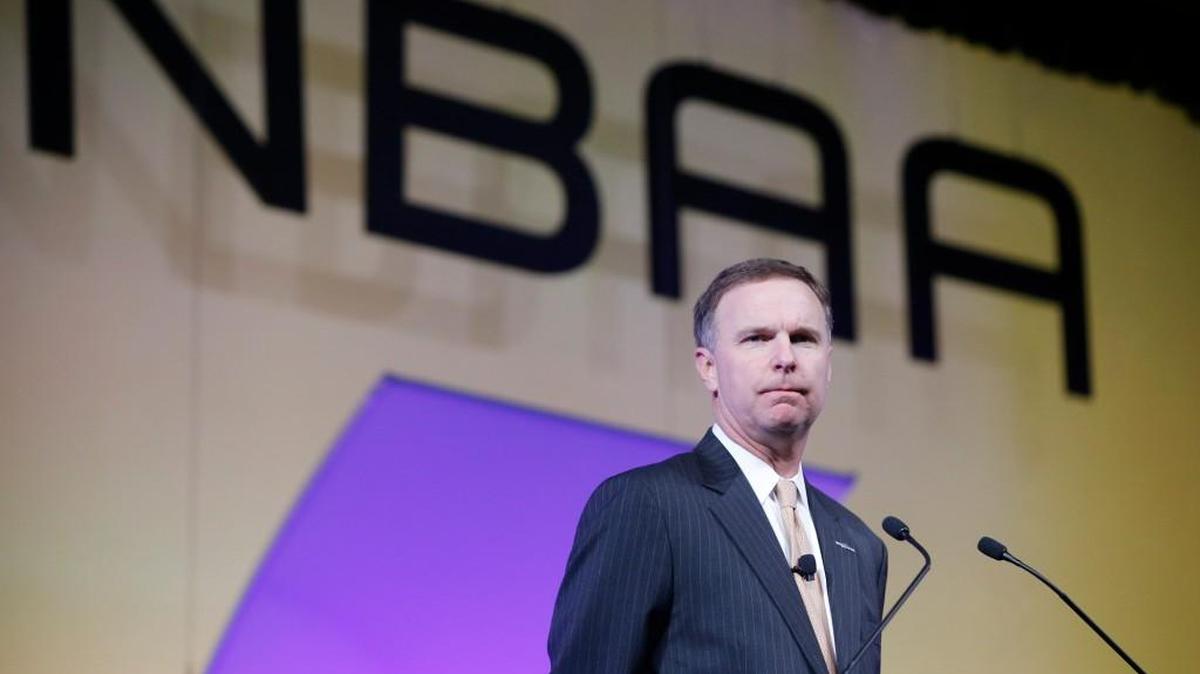 
NBAA President Ed Bolen speaks at the start of the National Business Aviation Association’s 63rd annual convention at the Las Vegas Convention Center in 2013. Bolen said in an interview Tuesday that the industry is as stable as he’s seen since the Great Recession. 
