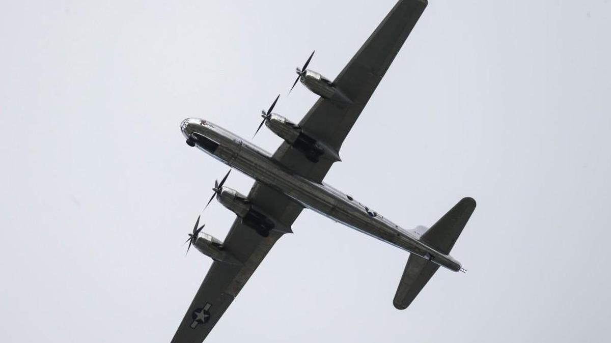 The restored B-29 “Doc” will fly from north to south over the Wichita Riverfest’s Sundown Parade route on June 2.