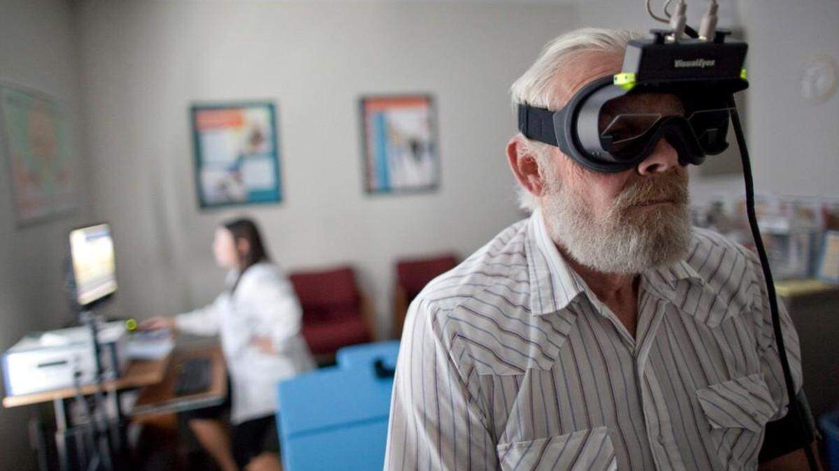 A patient has his balance tested through Midwest Hearing Aids in this file photo.