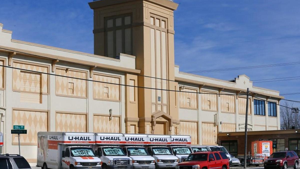 U-Haul has transformed the one-time Bemis Bag building on East 13th Street just a few blocks west of the Canal Route.