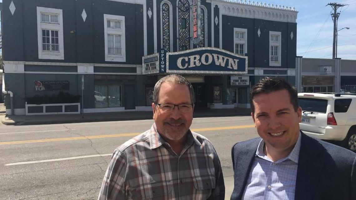 Scott Ritchie, left, has decided to sell the Crown Uptown Theatre, and Bradley Tidemann of J.P. Weigand & Sons is listing it.