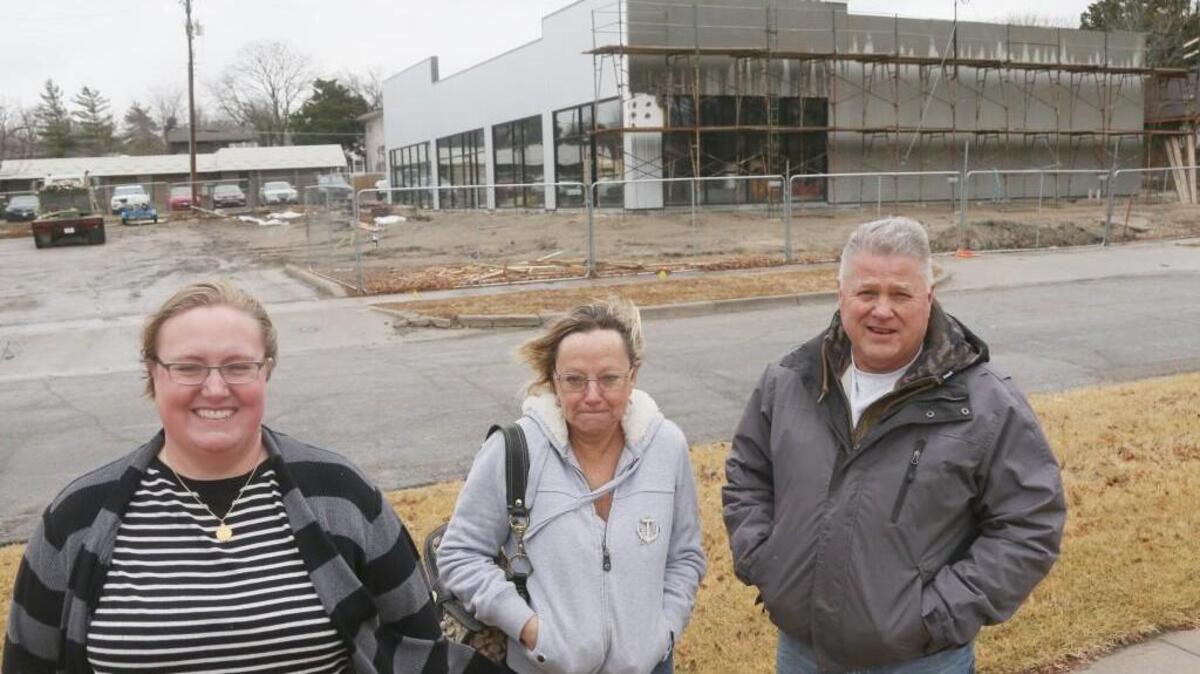 College Hill Neighborhood Association president Trish Hileman, left, and Sharon and Terri Lewis outside a development where a Hog Wild restaurant is planned at Central and Vassar. Neighbors and the association have been fighting the project, in part because of a planned drive-through and what they say is a lack of parking.