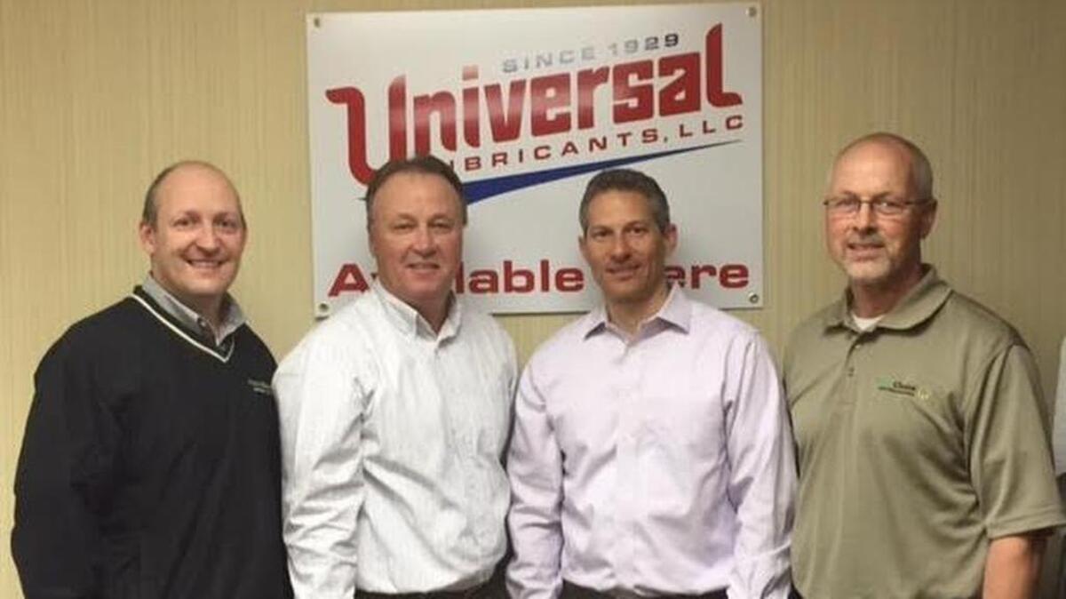 PetroChoice has purchased the new oil division of Universal Lubricants from Pegasus Capital Advisors. Pictured, from left, are Shane O’Kelly of PetroChoice, Rick Palmore of Universal Lubricants, Andrew Cooper of Pegasus Capital Advisors and Steve King of PetroChoice.
