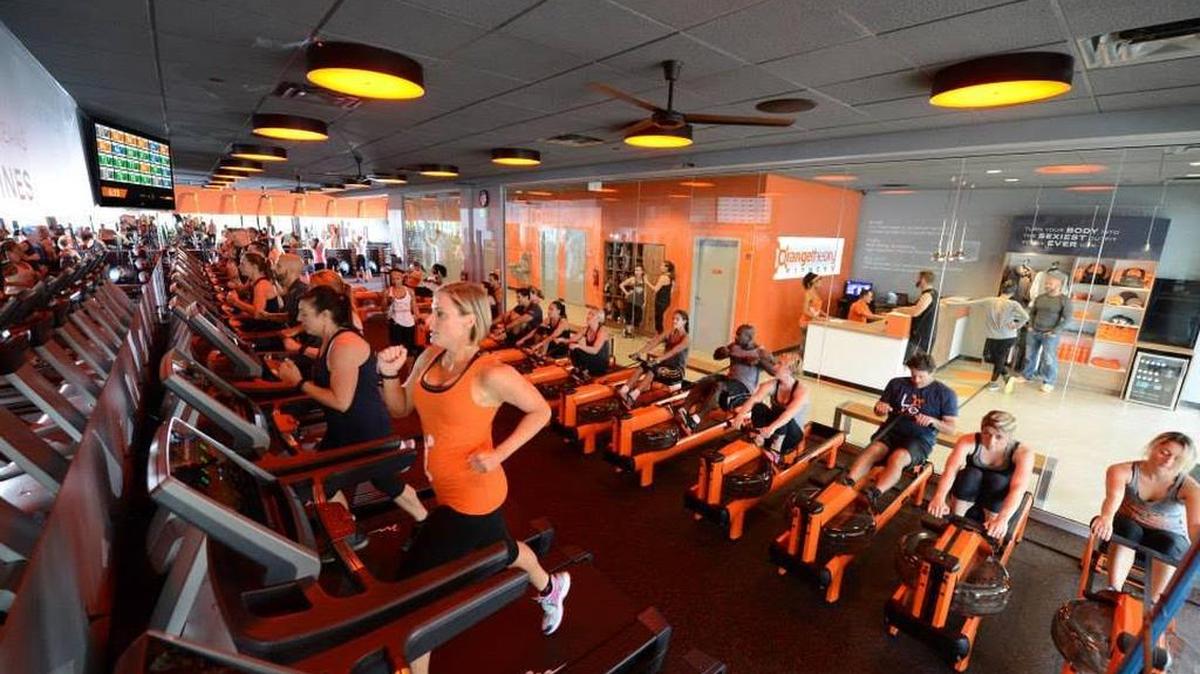 
Orangetheory Fitness offers a variety of fitness options in its hourlong classes. Each participant is hooked to a monitor to keep track of the workout.
