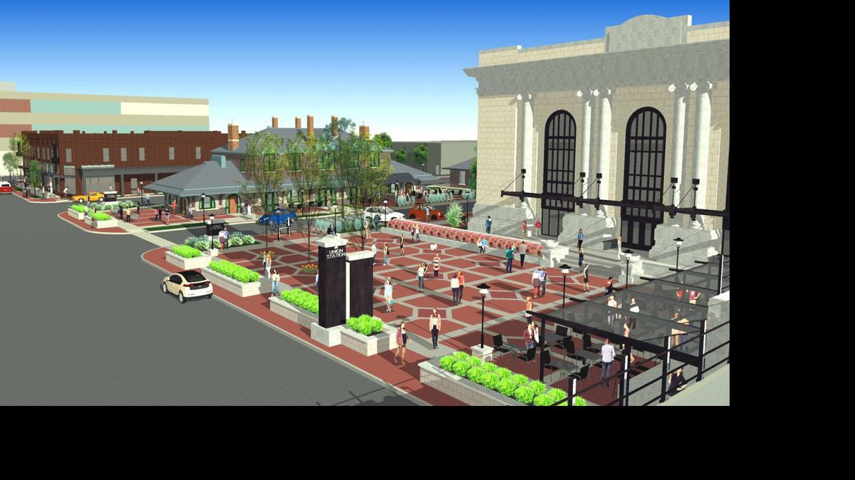
A Spangenberg Phillips Tice Architecture rendering of the future plaza in front of Union Station and what it will look like with a new glass-and steel structure for dining.
