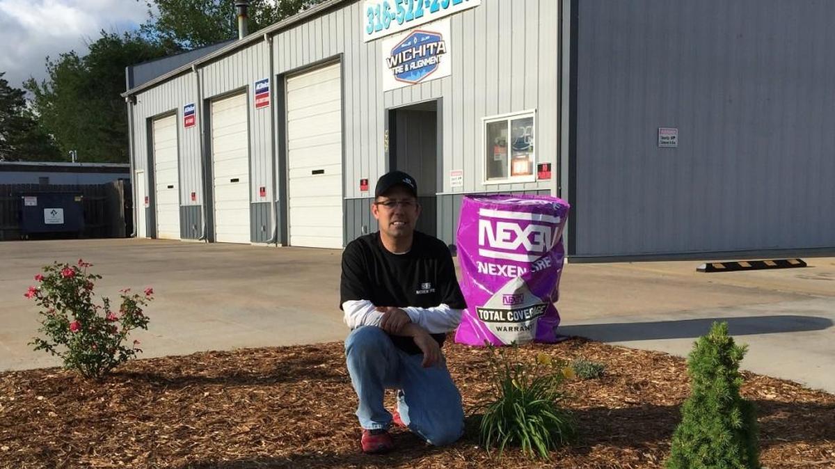 Wichita Tire & Alignment owner Chris Kratzer believes the same woman took half of his property’s plants this year and last year.